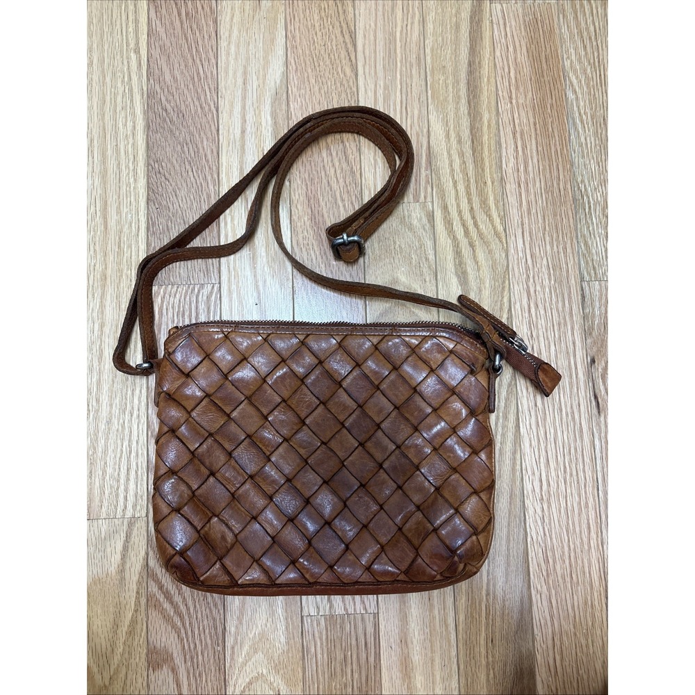 Vilenca‎ Holland Woven Leather Crossbody Bag Cognac